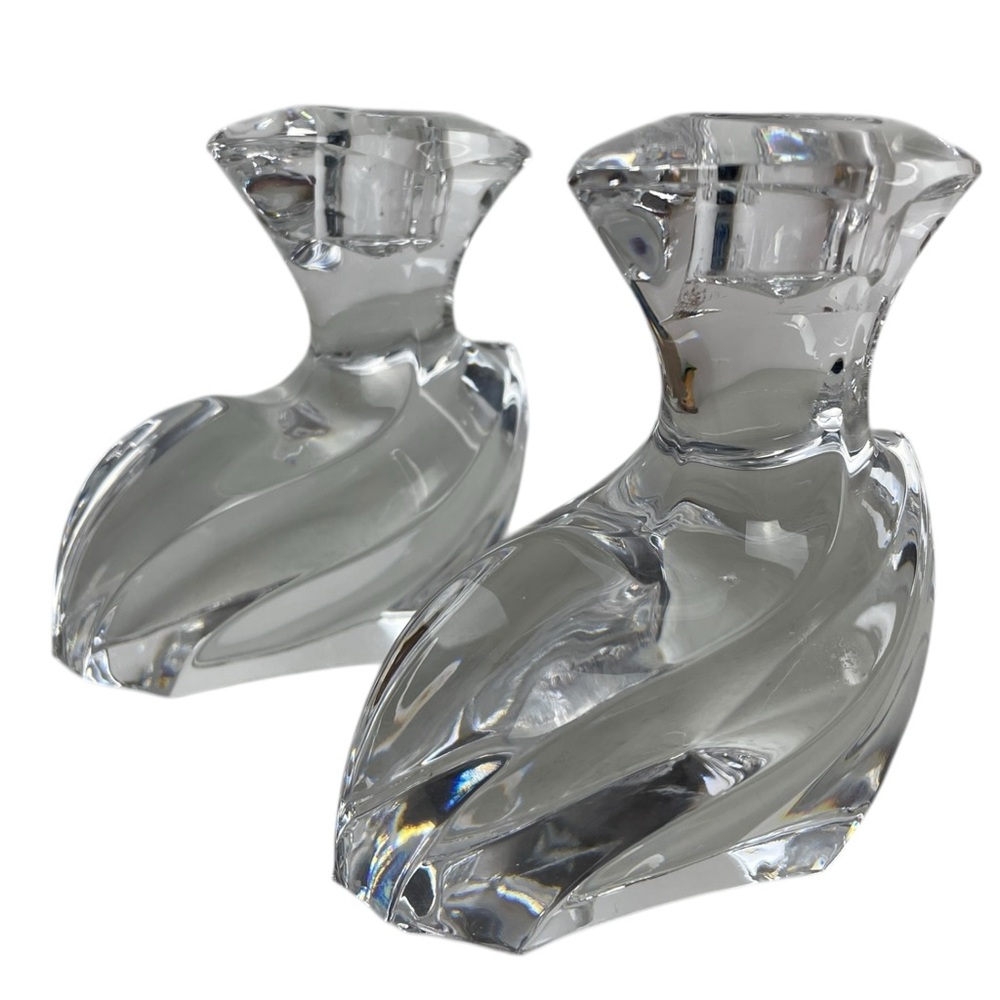 VTG Candle Holders Heavy Crystal Glass Orrefors Residence Design Set 2 Sweden